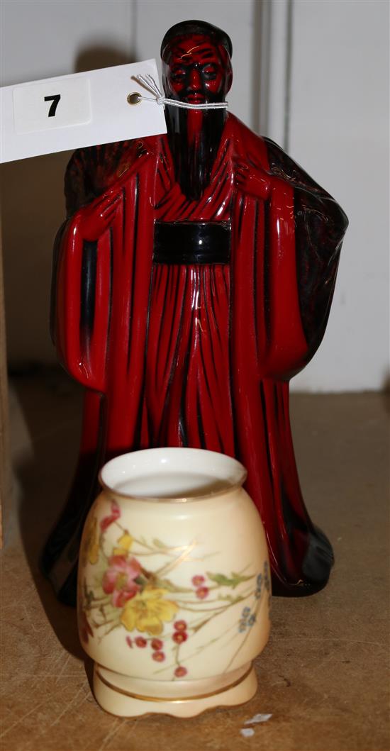 Doulton Flambe figure & Worcester pot